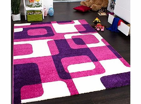 PHC Designer Rug - Kids - Woven - Trendy Retro Style - Magenta Purple Cream, Size:70x250 cm