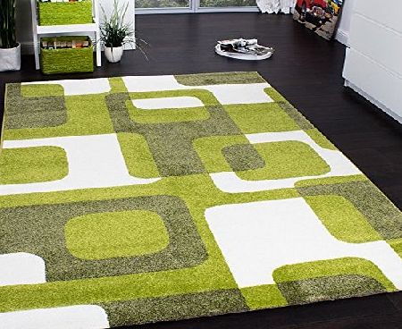 PHC Designer Rug - Woven - Trendy Retro Style - Green Grey Cream, Size:160x220 cm