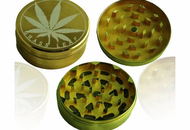 PHONE ACCESSORIES LTD New Magnetic Hard Metal 3 three piece part tobacco herb Grinder Crusher GOLDEN GRASS LEAF