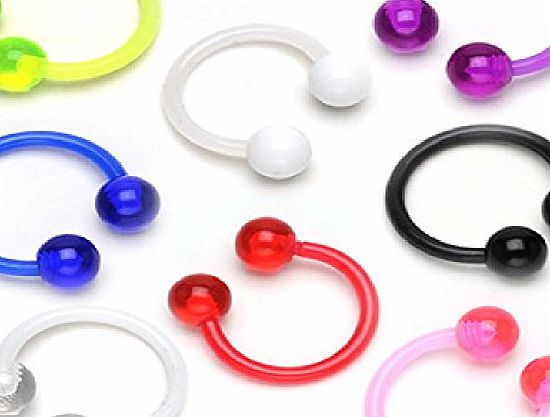 PiercedOff Set of 7 Bioflex Circular Barbell Eyebrow Bar Lip Tragus Horseshoe Rings 16GA (1.2mm)