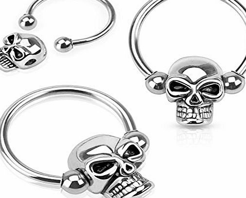 PiercedOff Skull Bead Eyebrow Tragus Lip Ear Ring BCR 16GA (1.2mm x 12mm)