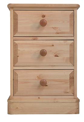 pine BEDSIDE CABINET 3 DRAWER OLD MILL