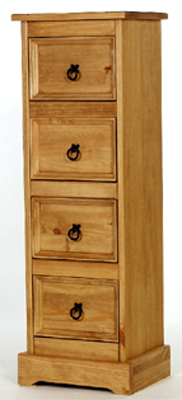 pine Chest of Drawers 4 Drawer Narrow Santa Fe