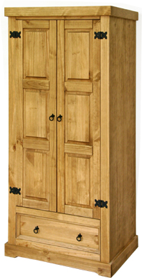 pine Wardrobe 2 Door 1 Drawer Santa Fe Value