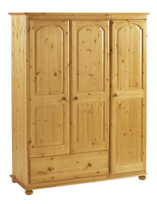 pine Wardrobe 3 Door With Drawer Extra Deep