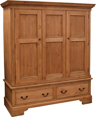 pine WARDROBE LARGE TRIPLE WITH 2 DRAWERS GEORGIAN