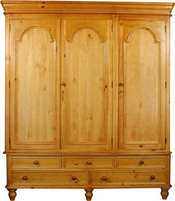 pine WARDROBE TRIPLE 3 DOORS 5 DRAWERS ASCOT Pt4