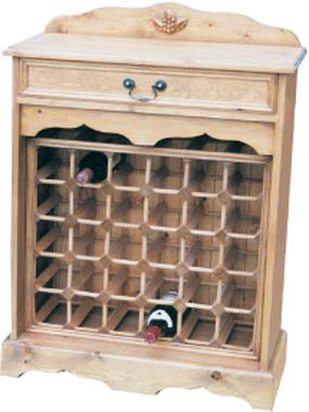 PINE WINE RACK WITH DRAWER 30