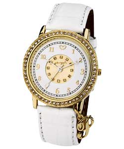 Stone Set White Strap Ladies Watch