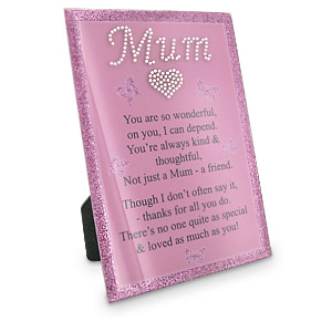 PINK Glitter Mum Verse Glass Plaque