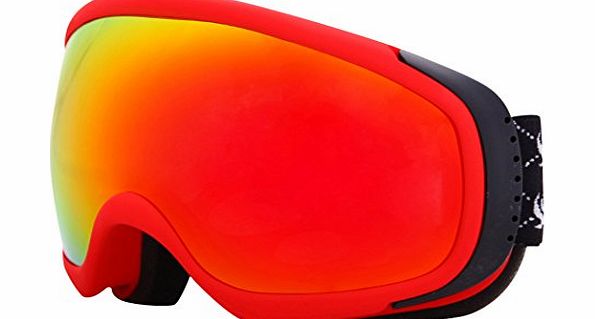 Pinkyee Dual Lenses Anti-Fog Ski Goggles Teenager Ladies Windproof Face Mask Red