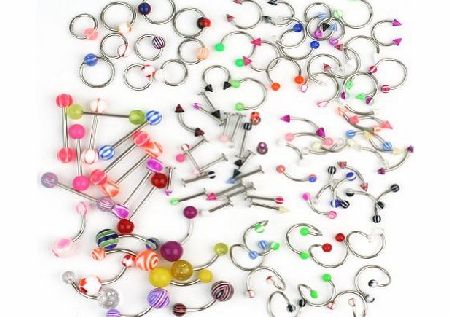 Pinzhi 100pcs Mixed Style Ball Belly Navel Labret Tongue Barbell Ring Bar Body Piercing