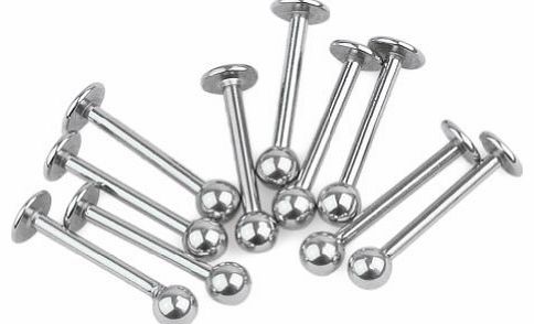 Pinzhi 10Pcs Ball Labret Lip Chin Ring Silvery Stainless Steel Bar Piercing Studs Punk