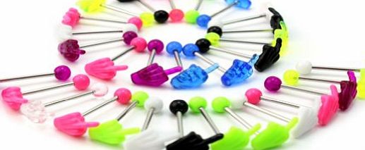 Pinzhi(TM) 30 Pcs Hand Tongue Bars Rings Barbell Body Piercing Jewelery Mixed Color New