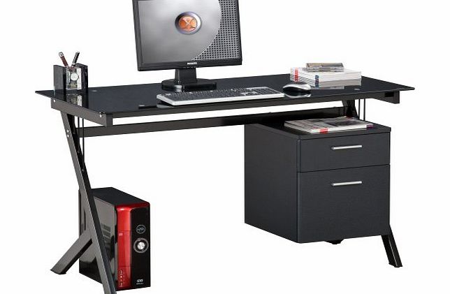 Piranha Trading Piranha PC29bg BLACK GLASS Computer Desk with A4 Suspension File Drawer