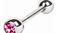 Piskies Playhouse 1.6 mm x 16 mm - Surgical Steel - Pink Gem Diamante Crystal Ball Tongue Bar Barbell Stud