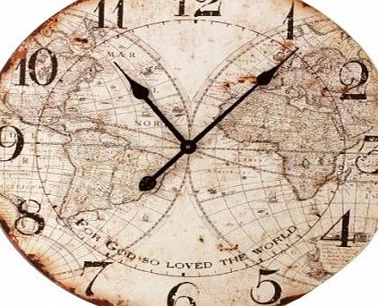 Pixnor 24 Inch Retro World Map Wall Clock Cafe Bedroom Living Room Creative Wall Clock