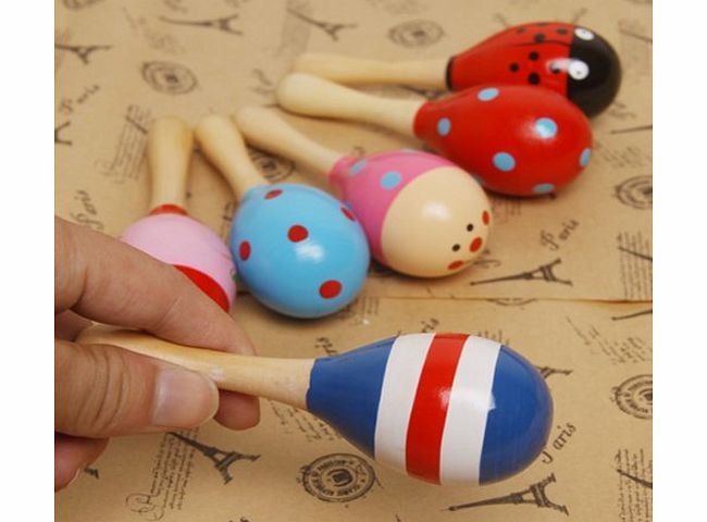 Pixnor Funny Children Kids Wooden Maraca Rattle Shaker Musical Instrument Educational Toy (Random Color Pattern)