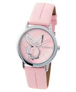 playboy Ladies Baby Pink Bling Dial Watch