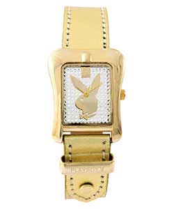 playboy Ladies Gold Metallic Thin Strap Watch