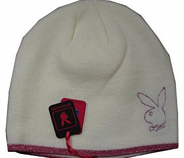 LADIES PLAYBOY FASHION PULL ON BEANIE HAT - CREAM