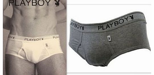 Mens Briefs PLAYBOY Designer Retro Midi Grey Stretch Cotton: M