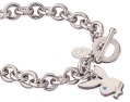 rhodium-plated charm t-bar bracelet