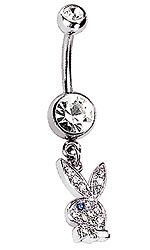 Womens Cubic Zirconia Bunny Drop Body Bar