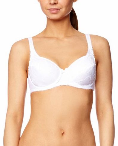 Embroidered Cotton Underwire Plunge Womens Bra White 38D