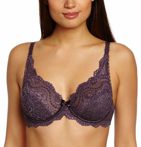 Flower Lace Full Cup Womens Bra Dark Purple 40B