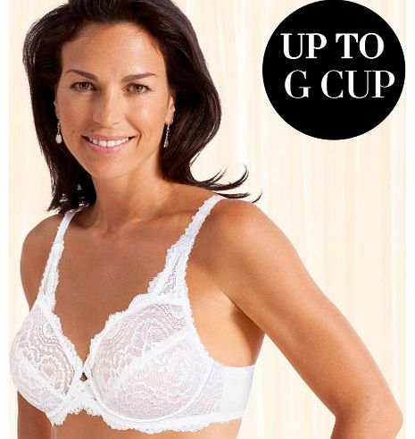 Womens White Flower Lace Underwired Bra 34E