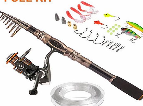 PLUSINNO � Spin Spinning Rod and Reel Combos Carbon Telescopic Fishing Rod with Reel Combo Sea Saltwater Freshwater Kit Fishing Rod Kit (2.1M 6.89Ft)