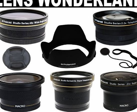 Polaroid Premium Package: Polaroid Studio Series HD Lens Wonderland Kit (.21x Super Fisheye Lens, .42x Fisheye Lens, 3.5X Super Telephoto Lens, .43x Wide Angle Lens, 2.2X Telephoto Lens, Lens Hood Wit