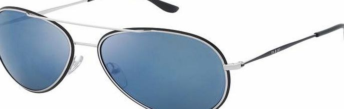 Police Silver Metal Aviator with Blue Flash Lens