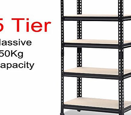 Popamazing Heavy Duty 5 Tiers Boltless Commercial Racking Garage Shelving Unit Storage Shelf Display Black