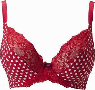 Pour Moi Tease Plunge Underwired Bra Red Spot 34F