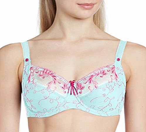 Pour Moi? Womens Imogen Rose Full Cup Floral Everyday Bra, Green (Aqua/Fuchsia), 32E