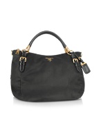 Prada Black Signature Nylon and Leather Tote Bag