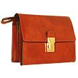 Men` Triple Gusset Brown Leather Clutch