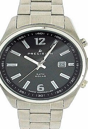 Precision Radio Controlled Solar Powered Gents Black Dial SS Watch PREW1104