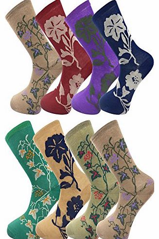 Premier 1 Dozen (12 Pairs) Ladies/Womens Fashion Flower Design Cotton Rich Socks (Marco-ladies)