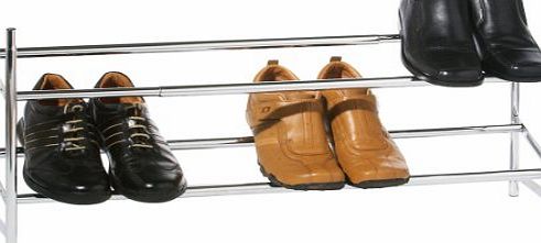 2 Tier Extendable Shoe Rack - Chrome - 36 x 113 x 22 cm