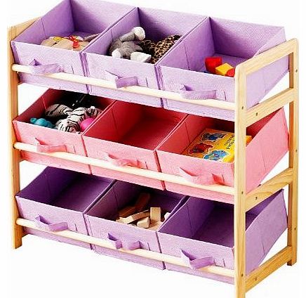 Premier Housewares 3 Tier Storage Unit With 9 Pastel Coloured Canvas Bins