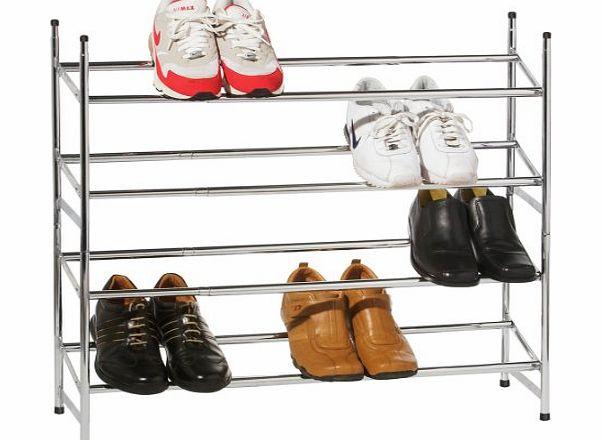 4 Tier Extendable Shoe Rack - 72 x 113 x 23 cm - Chrome