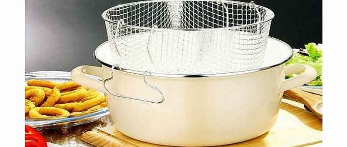 Premier Housewares 5 Litre Enamel Cream Deep Fat Fryer Chips Pot Metal Handle Cream W/Pyrex Lid