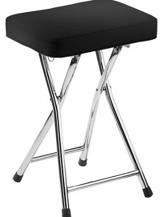 Premier Housewares Rectangle Shaped Folding Stool with Chrome Frame - 49 x 35 x 24 cm - Cream