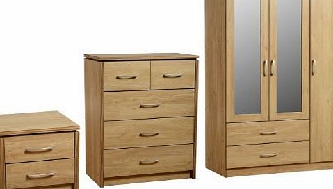 Premiere Charles Classic Oak Bedroom Set - 3 Wardrobe, 5 Drawer Chest and Bedside Set