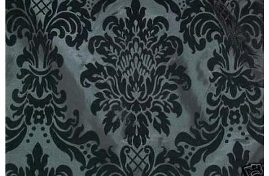 Prestige Fashion UK Ltd BLACK velvet flock DAMASK on BLACK Silk Taffeta Velvet Flock Curtains Roman Blinds/ Bed Spread furnishings Celebrity FABRIC Per Metre - PER METRE