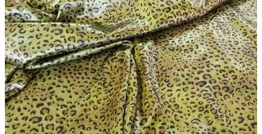 Green Leopard Animal Print Satin dress bridal wear fashion evening dress Fabric PER METRE