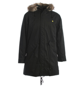 Black Faux Fur Trimmed Hooded Parka